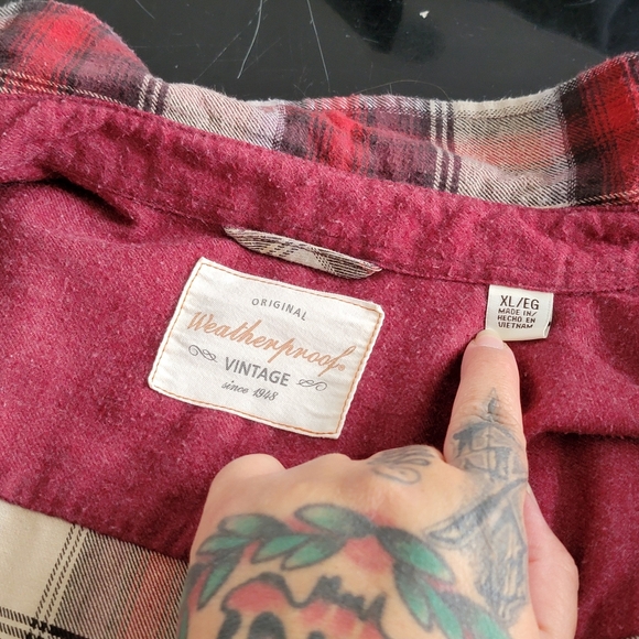 Weatherproof Vintage Mens Red Plaid Flannel Size XL Long Sleeve 100% Cotton - Picture 3 of 8